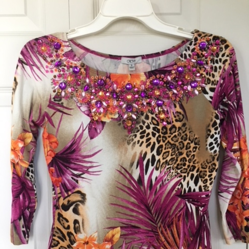 Cache Safari Print 3/4 Sleeve Stretch Top - Sm - image 1